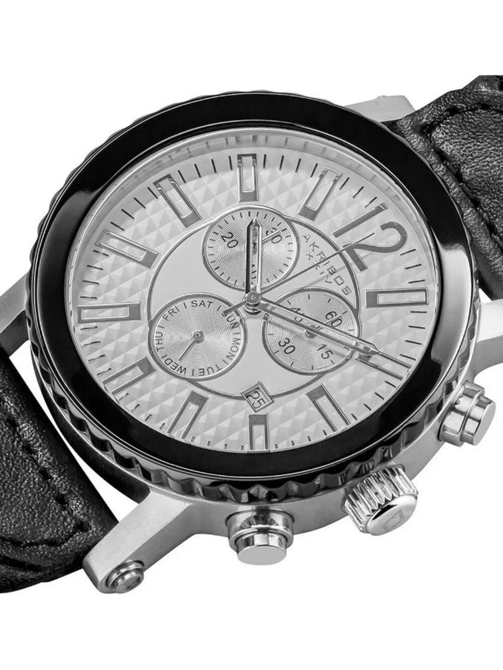 NWT Akribos XXIV Akribos Chronograph Black Leather Men's Watch